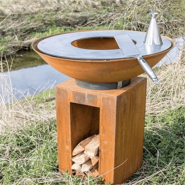 Rusty Corten Barbecue Stove With Ash Drawer